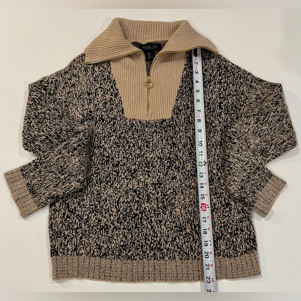 Rachel Zoe Quarter Zip Small Collared Sweater Tan Black - Picture 6 of 13